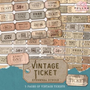 Vintage Ticket Ephemera Bundle – Printable Admit One, Circus, Cinema & Event Tickets for Junk Journals, Scrapbooking, Collage and Crafts