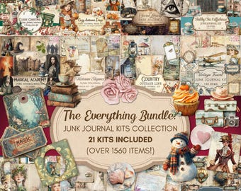 Paquete definitivo para diario creativo / 21 kits imprimibles para diario / Elementos efímeros vintage, papeles de fondo y recortes precisos / Descarga digital