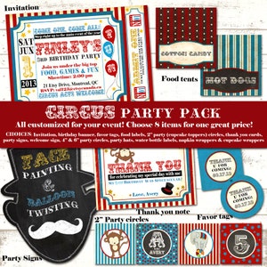 Vintage cirque anniversaire Party Pack - rétro Carnaval - Custom DIY imprimables - tableau noir, moustache - choisir 8 éléments