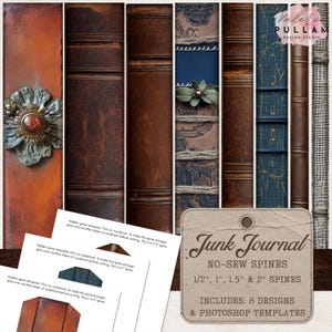 Junk Journal Spine Templates & Designs | 0.5&quot; to 2&quot; Spine Widths | 8.5&quot; Tall Printable Spine Covers | DIY Journal No-Sew Binding Kit