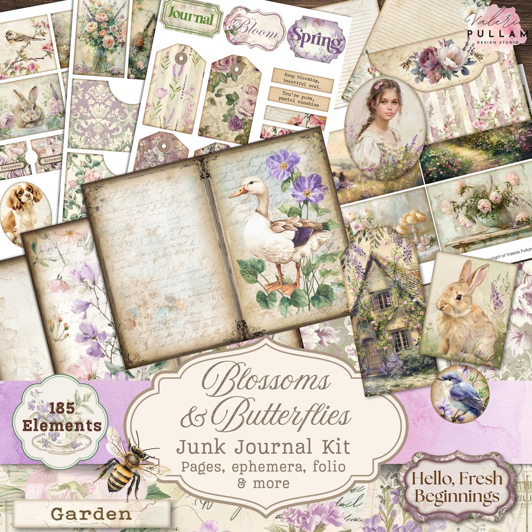Blossoms & Butterflies Spring Junk Journal MEGA Kit | Floral Printable ...