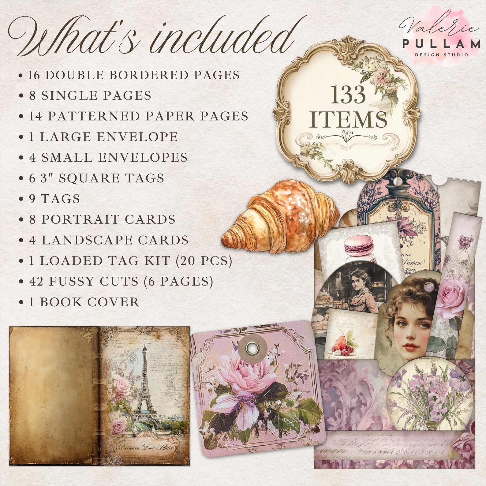 Vintage Parisian Junk Journal Kit: Shabby Chic Printable Pages (133 ...