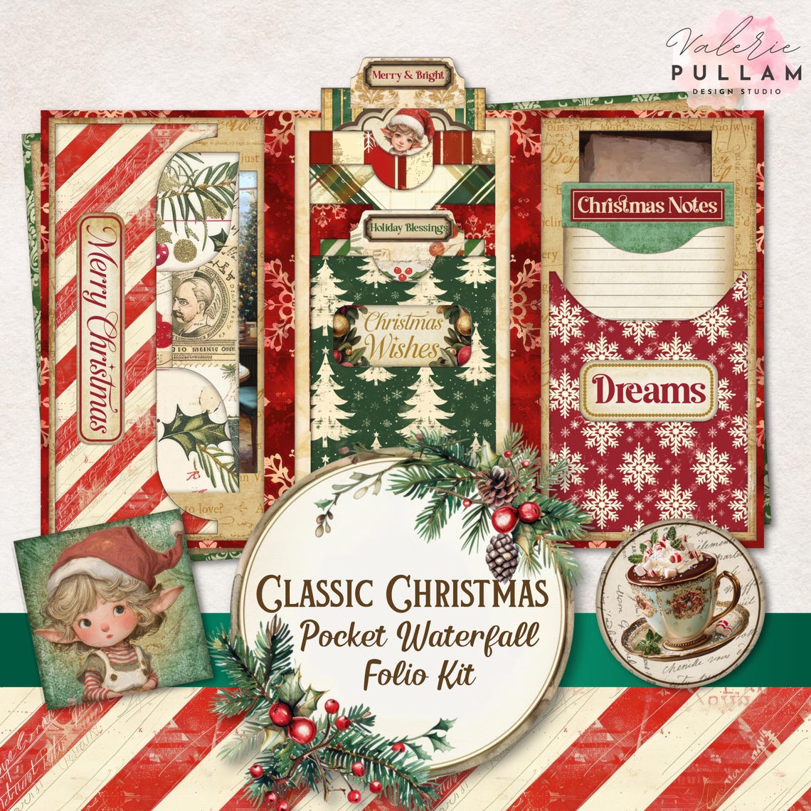 Classic Christmas Pocket Waterfall Folio Kit • Printable Junk Journal ...