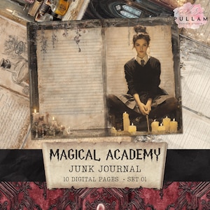 Magical Academy Junk Journal Pages - 10 Vintage Witchcraft & Wizard School Digital Papers - Printable Ephemera for Fantasy Journals, Crafts