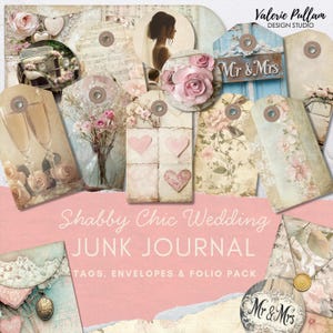 Junk Journal, mariage shabby chic, pages éphémères imprimables, collage floral de mariage en dentelle vintage, éléments de page de scrapbooking numérique