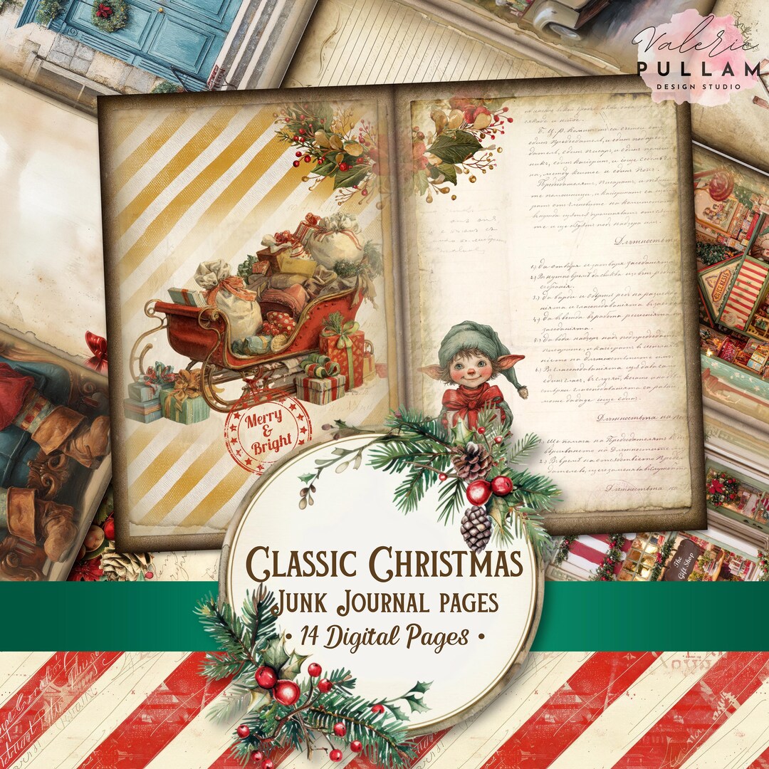 Classic Christmas Junk Journal Pages | Vintage Holiday Printable Paper ...