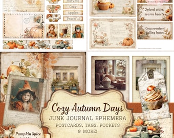 Cozy Autumn Junk Journal Ephemera Kit: Vintage Fall Printables (Digital Download