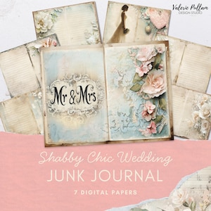 Pages imprimables de Junk Journal de mariage shabby chic, collage floral de mariage en dentelle vintage, papier de scrapbooking numérique, fournitures de Junk Journal