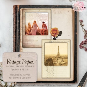 12 cadres photo numériques vintage en papier journal et papier vieilli - 8,5 x 11 cliparts imprimables pour journal indésirable - éphémères, scrapbooking, collage et fabrication de cartes