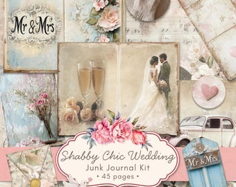 Shabby Chic Wedding Junk Journal Kit | Romantic Vintage Bridal Journal Pages, Cottagecore Wedding Ephemera, Floral Scrapbook, DIY Wedding
