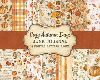 Printable Fall Digital Paper Pack: 14 Vintage Autumn Patterns for Junk Journals and Scrapbooks