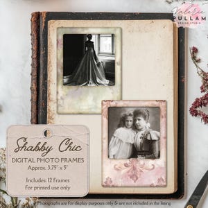 12 cadres photo numériques vintage shabby chic | Clipart imprimable | 4 par page | 8,5 x 11 | Scrapbooking, journal indésirable, travaux manuels et fabrication de cartes