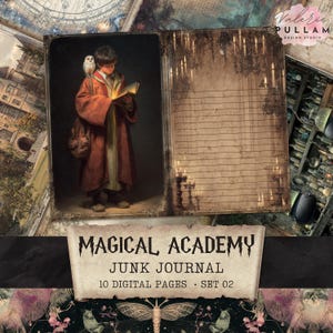 School of Magic Junk Journal Pages - 10 Vintage Witch & Wizard School Digital Papers - Printable Ephemera for Fantasy Journals, Scrapbooks