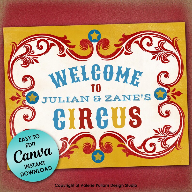 Vintage Circus Birthday Welcome Sign: Editable Carnival Decor (digital ...