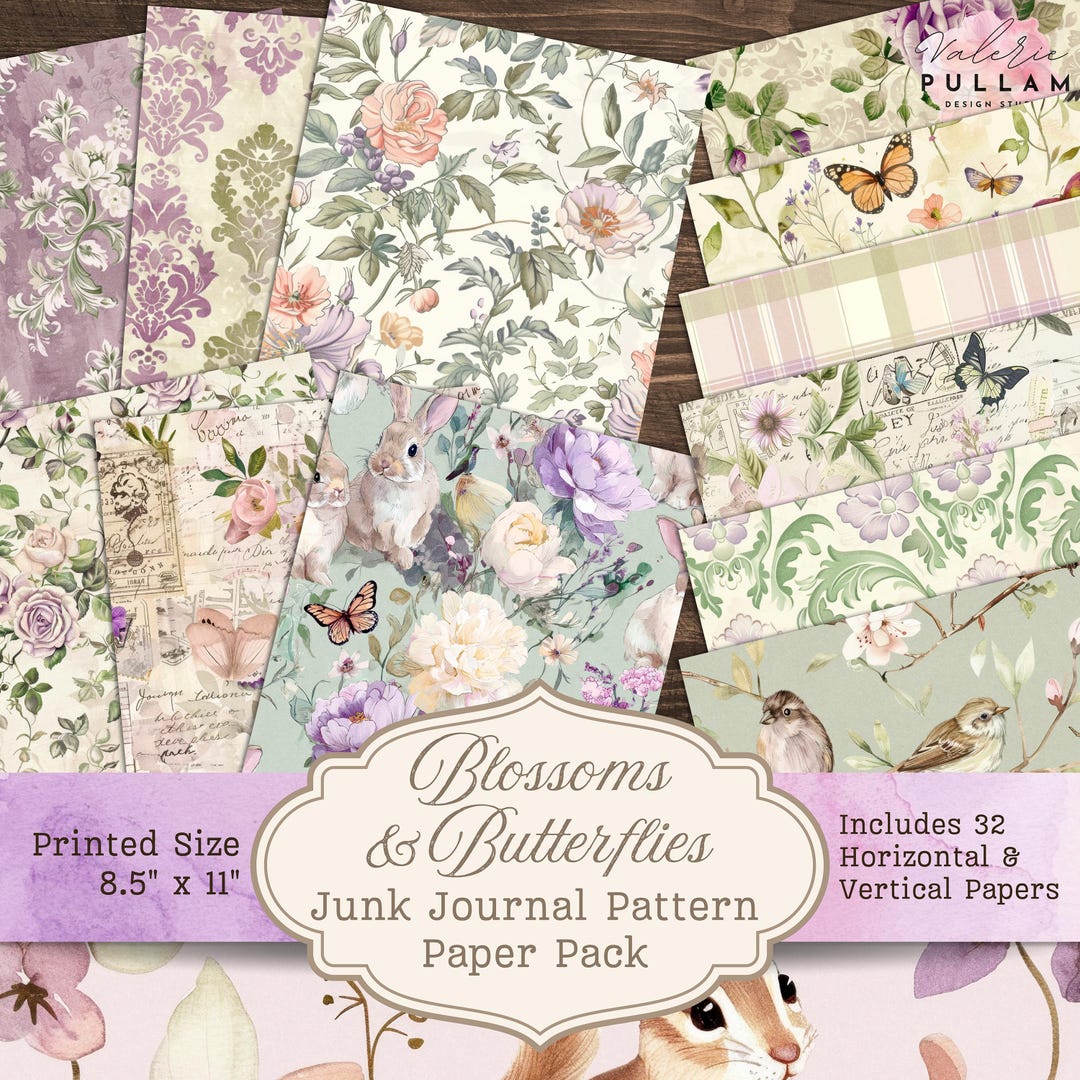 Journal Pattern Paper Design Blossoms & Butterflies Spring Junk Journal Pattern Pages | Floral ...