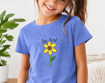 Be Kind Youth T-Shirt | Original Artwork by Young Artist Elise | Kids Flower Tee