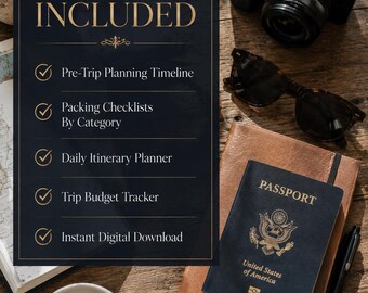 Planificador de viaje imprimible / Lista de equipaje, itinerario y control de presupuesto / PDF para planificar vacaciones