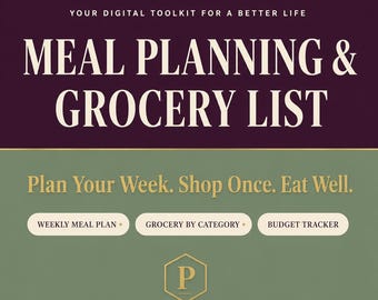 Combinación de planificación de comidas y lista de la compra / Planificador de comidas semanal en PDF / Preparación de comidas familiares / Lista de la compra por categoría