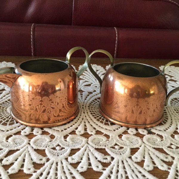 Vintage Copper Cream and Sugar, Aged Patina, Housewares, Planters, Rustic, Dining and Serving, Classic Stash, Home Decor, Planting Supplies