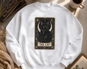 Moletom com ilustração de gato estilo tarô | Moletom Mystic Black Card