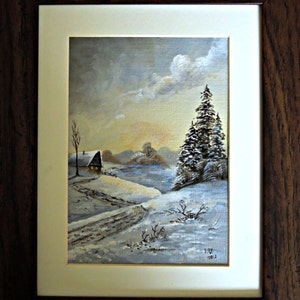 Original Oil Painting for Sale: Fir Trees on a Hill, winter landscape image 1