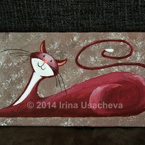 Original Cat Painting for Sale : Fantasy Cats "Cool Cat in Red"