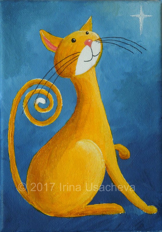 Peinture Originale A Vendre Fantaisie Chat Charmed Chat Etsy