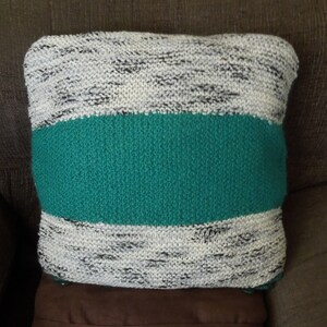 Knitted pillow, cushion cover, handmade, green, grey image 6