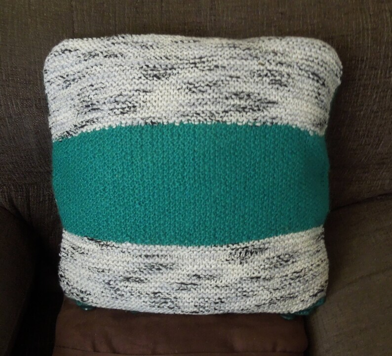 Knitted pillow, cushion cover, handmade, green, grey image 6