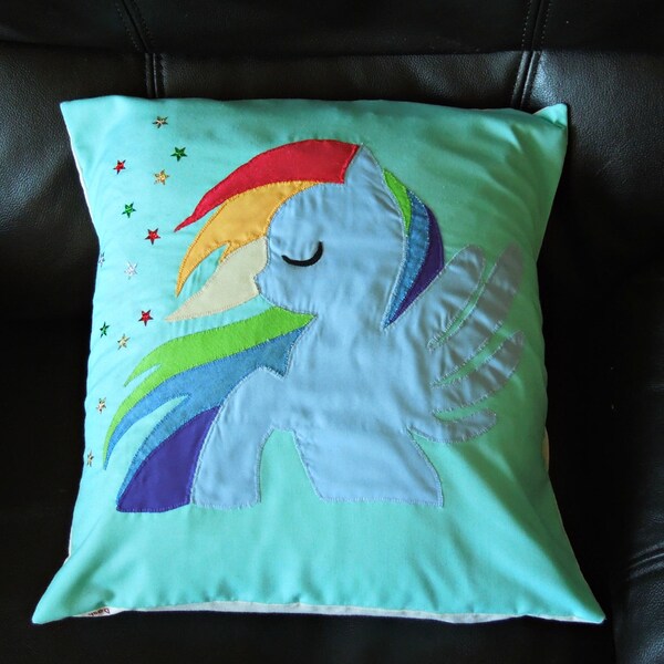 My Little Pony Cushion cover, Rainbow Dash, MLP:FiM Handmade appliqued pillow, Christmas present