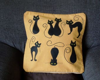 Black Cats pillow, cushion cover "Black Cats" handmade, applique, pet, animal FREE DELIVERY