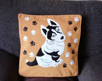 Husky puppy pillow, cushion cover, handmade, applique, animal, pet, dog FREE DELIVERY