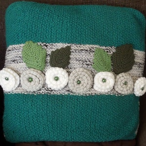 Knitted pillow, cushion cover, handmade, green, grey image 2