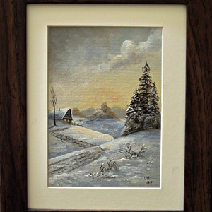 Original Oil Painting for Sale: Fir Trees on a Hill, winter landscape image 3