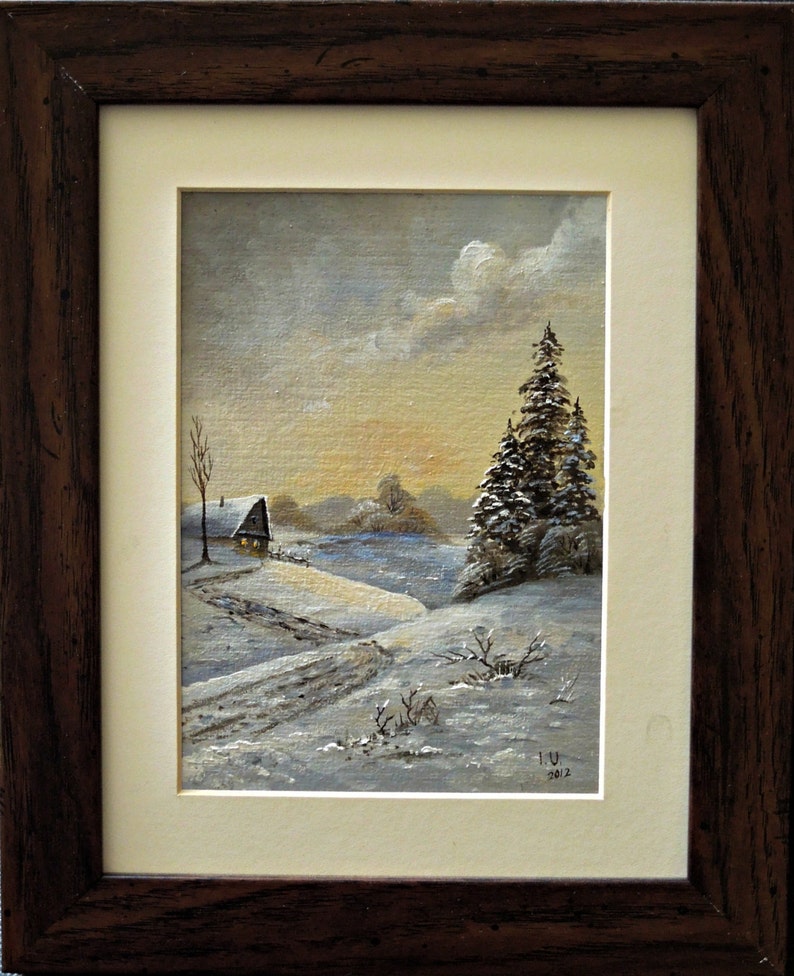 Original Oil Painting for Sale: Fir Trees on a Hill, winter landscape image 3