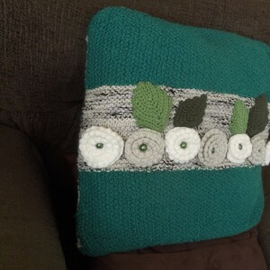 Knitted pillow, cushion cover, handmade, green, grey image 4