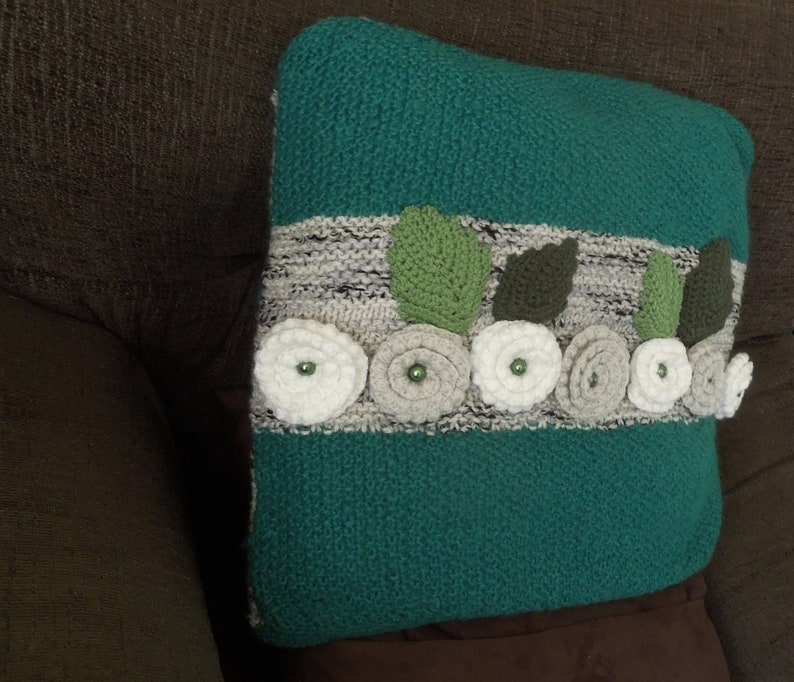 Knitted pillow, cushion cover, handmade, green, grey image 4