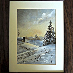 Original Oil Painting for Sale: Fir Trees on a Hill, winter landscape image 2