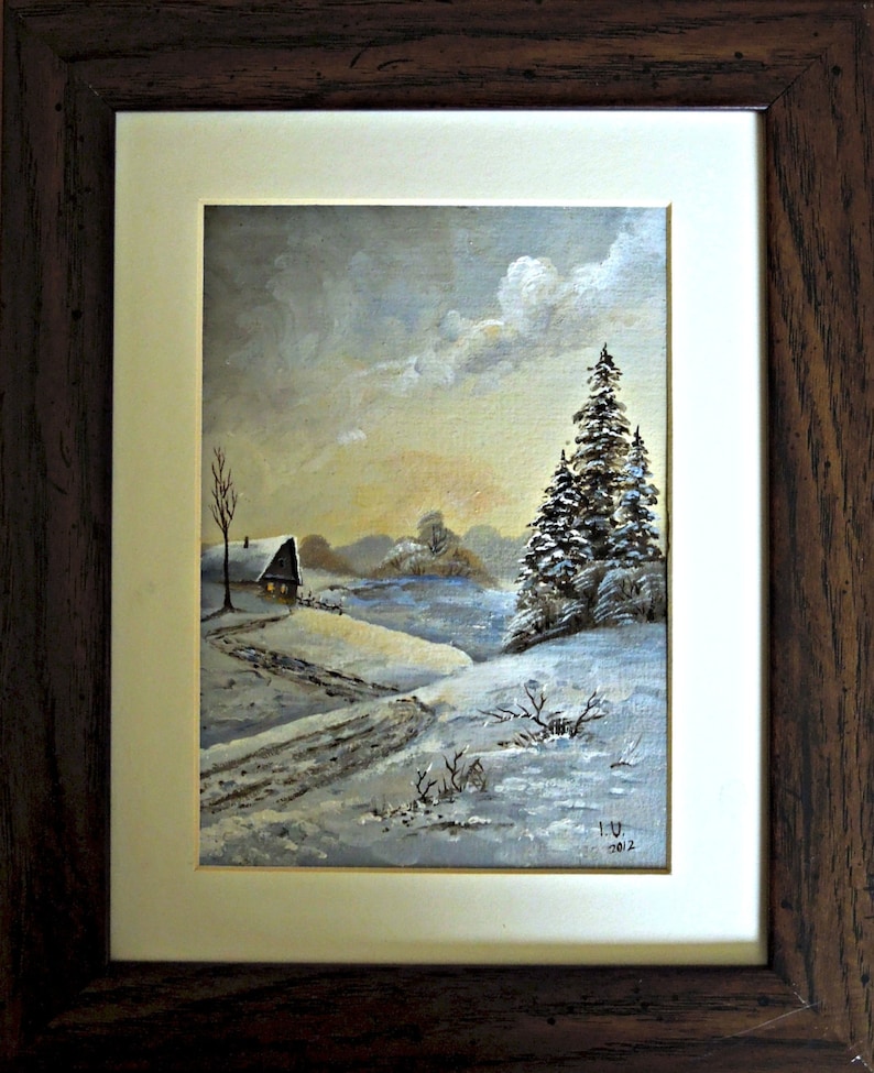 Original Oil Painting for Sale: Fir Trees on a Hill, winter landscape image 2