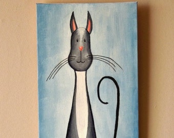 Tableau chat original en vente « Chat vigilant », acrylique