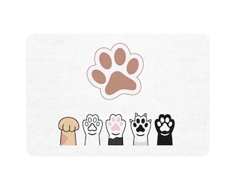 肉球柄ペットフードマット（12x18インチ）｜猫・犬の肉球柄ランチョンマット
