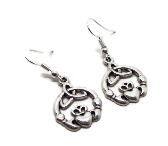 Celta Claddagh y pendientes de plata 925 De Nudo Celta Ganchos