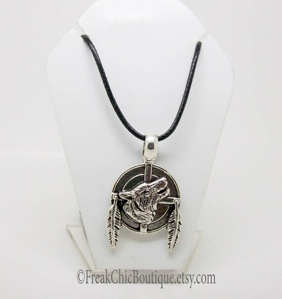 Wolf Pendant Necklace Silver Mens Image 0