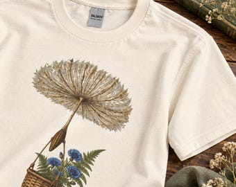 Dandelion Airship with Wildflowers Graphic Tee