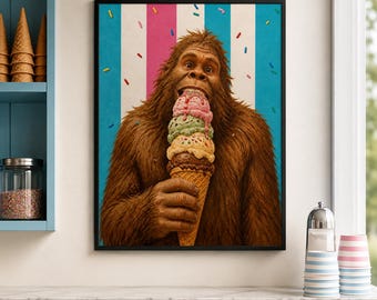Bigfoot Eating Ice Cream Matte Art Print
