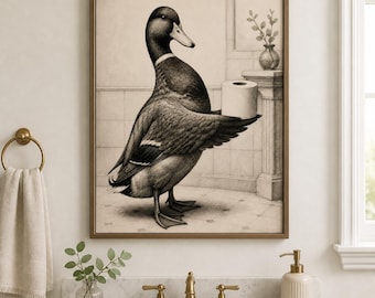 Mallard Duck Bathroom Attendant Art Print | Monochrome Bathroom Wall Decor | Deadpan Powder Room Gift