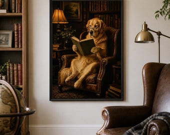 Dog Reading | Digital Art Download | Printable Wall Art JPG