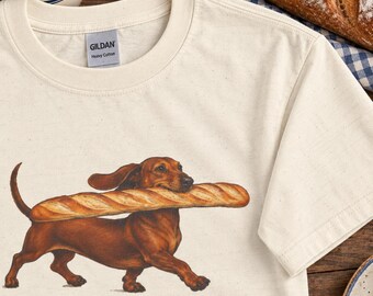 Running Dachshund Carrying a Baguette Graphic Tee