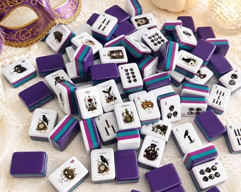 Gothic Halloween Mahjong Set, Masquerade Party Mahjong Tiles, Purple American Mahjong Gift for Game Night