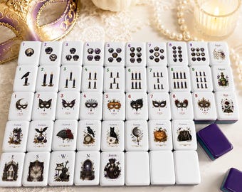 Halloween Masquerade American Mahjong Set, Gothic Purple Mahjong Tiles, Spooky Acrylic Mahjong Game Gift